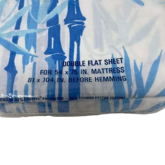 Pacific Blue Floral/Bamboo Double Flat Sheet 54x75 Mattress Vintage Cotton Blend - Picture 4 of 5